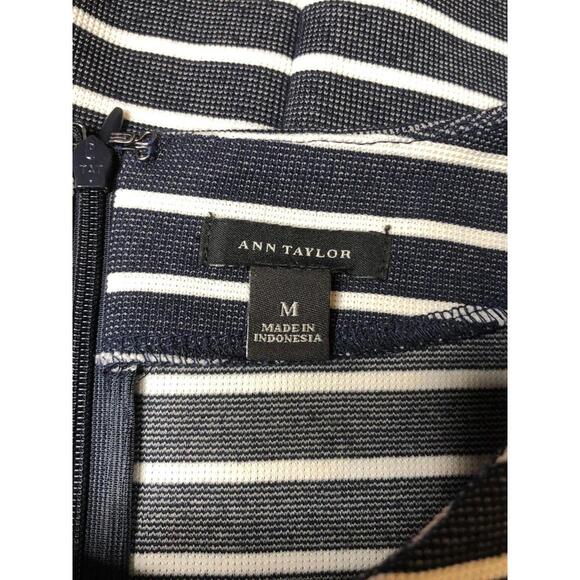 Ann Taylor Womens Shift Career Dress Navy White Faux Leather Short Sleeve M - Picture 6 of 9